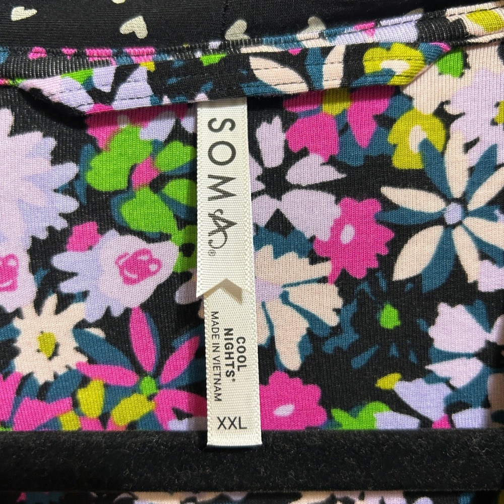 Soma Cool Nights Short Robe XXL Black Heart Print Floral Trim NEW - Picture 3 of 6